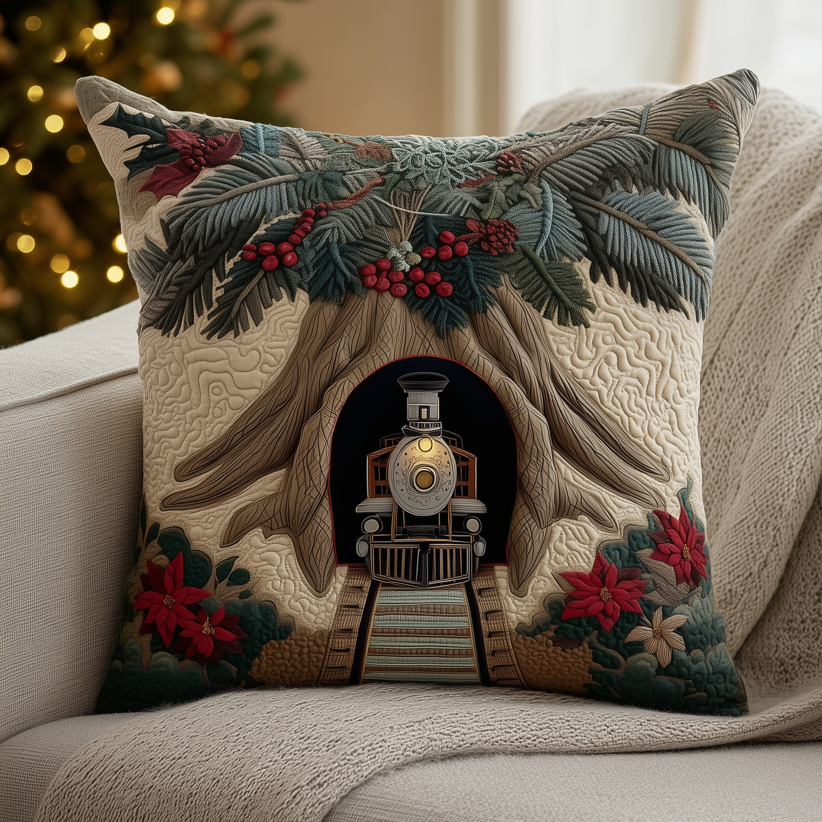 Funda de Cojín Tren de Navidad