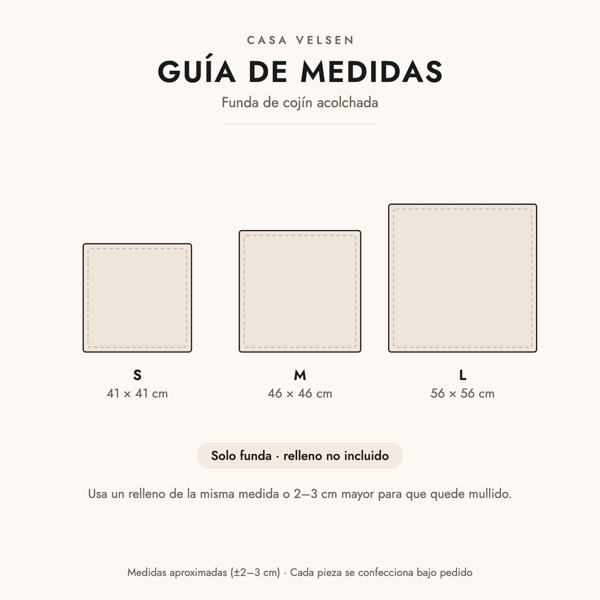 Guía de medidas de la funda de cojín