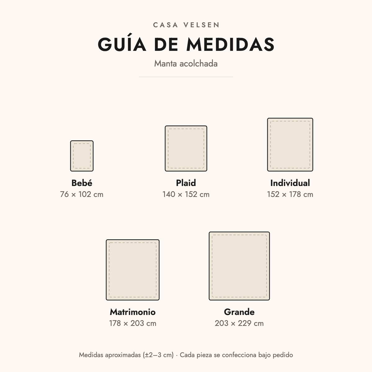 Guía de medidas de la manta acolchada