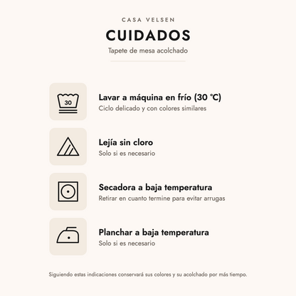 Instrucciones de cuidado del tapete de mesa