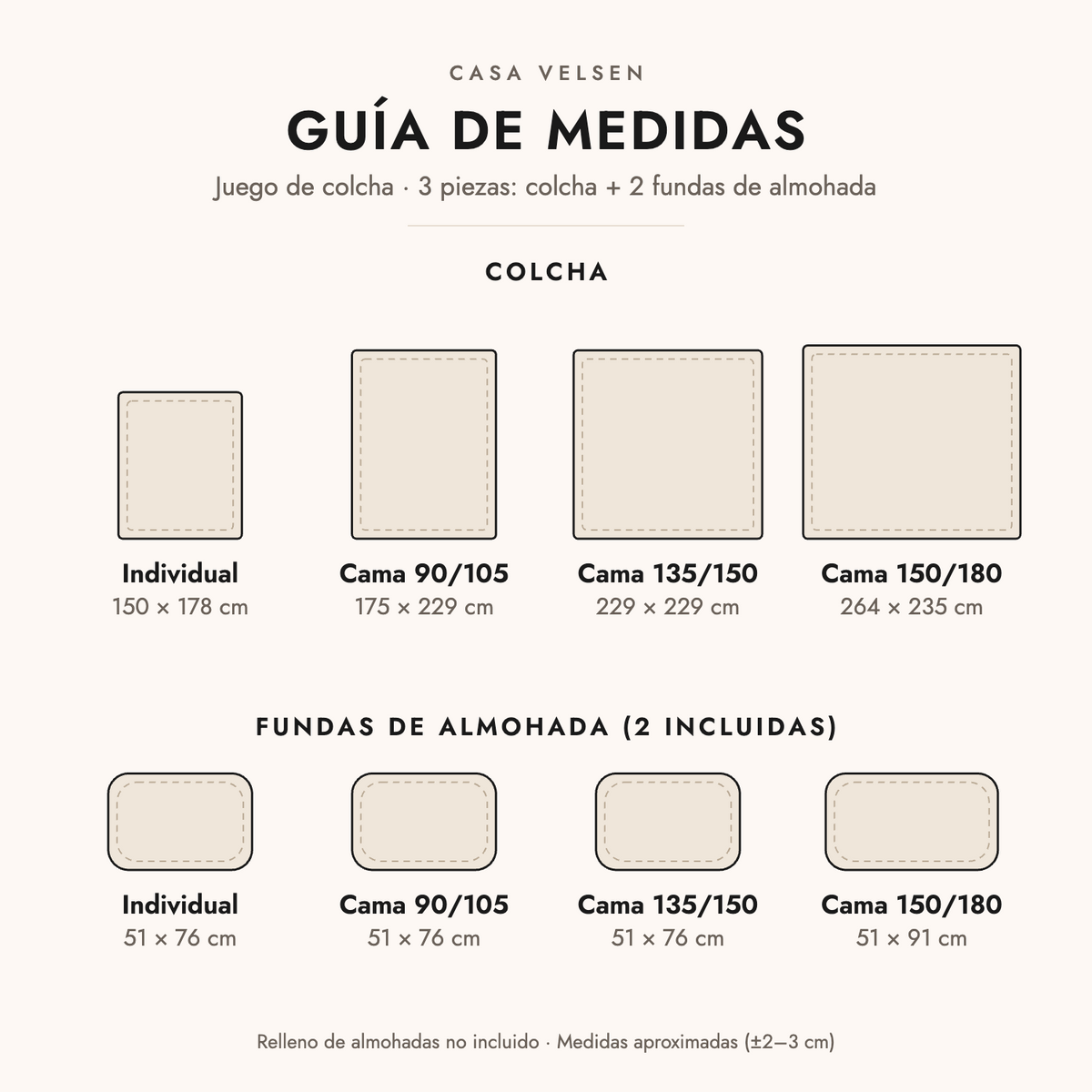 Guía de medidas del juego de colcha