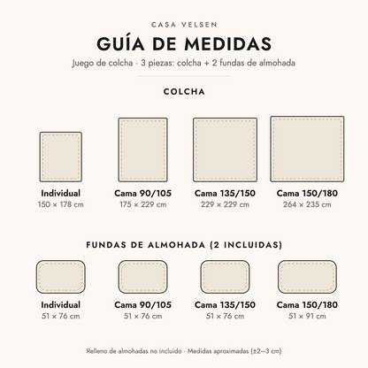 Guía de medidas del juego de colcha