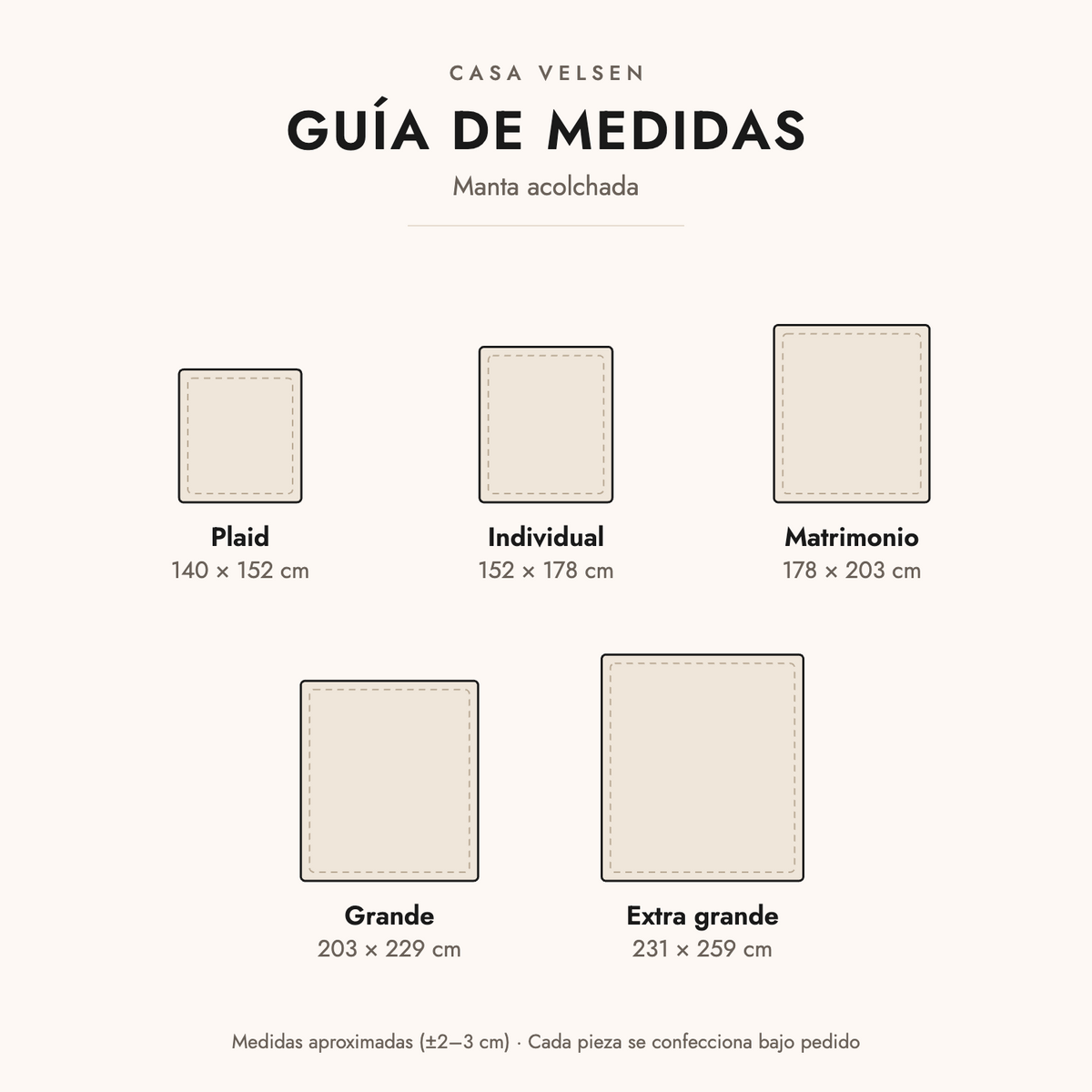 Guía de medidas de la manta acolchada