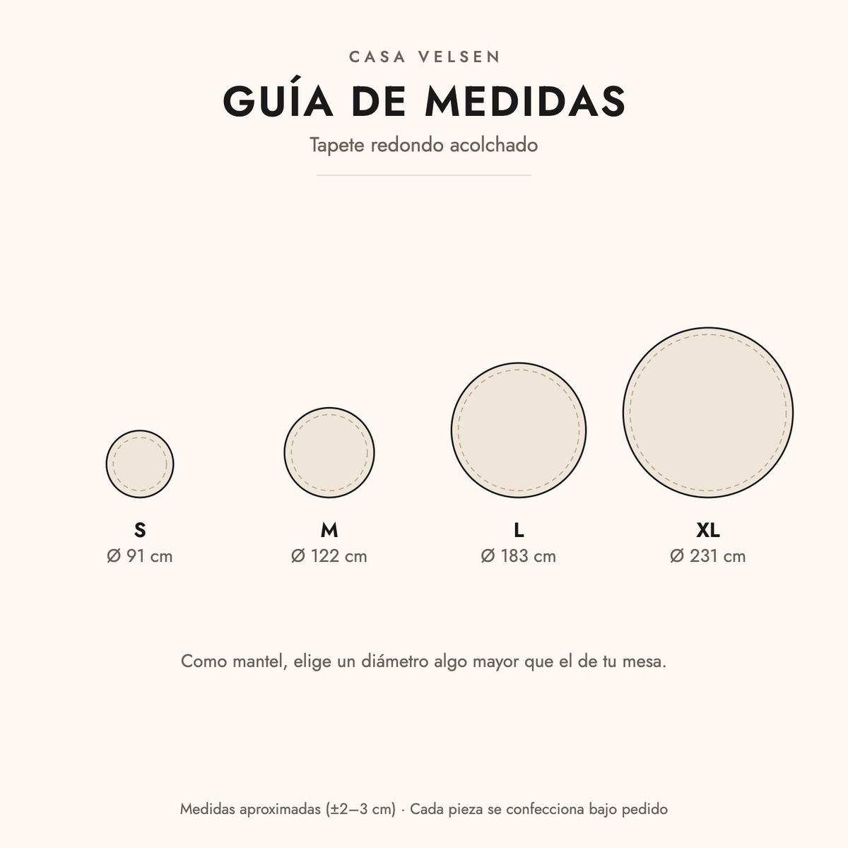 Guía de medidas del tapete redondo