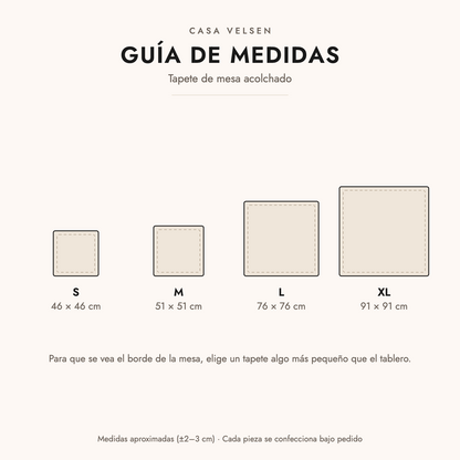 Guía de medidas del tapete de mesa